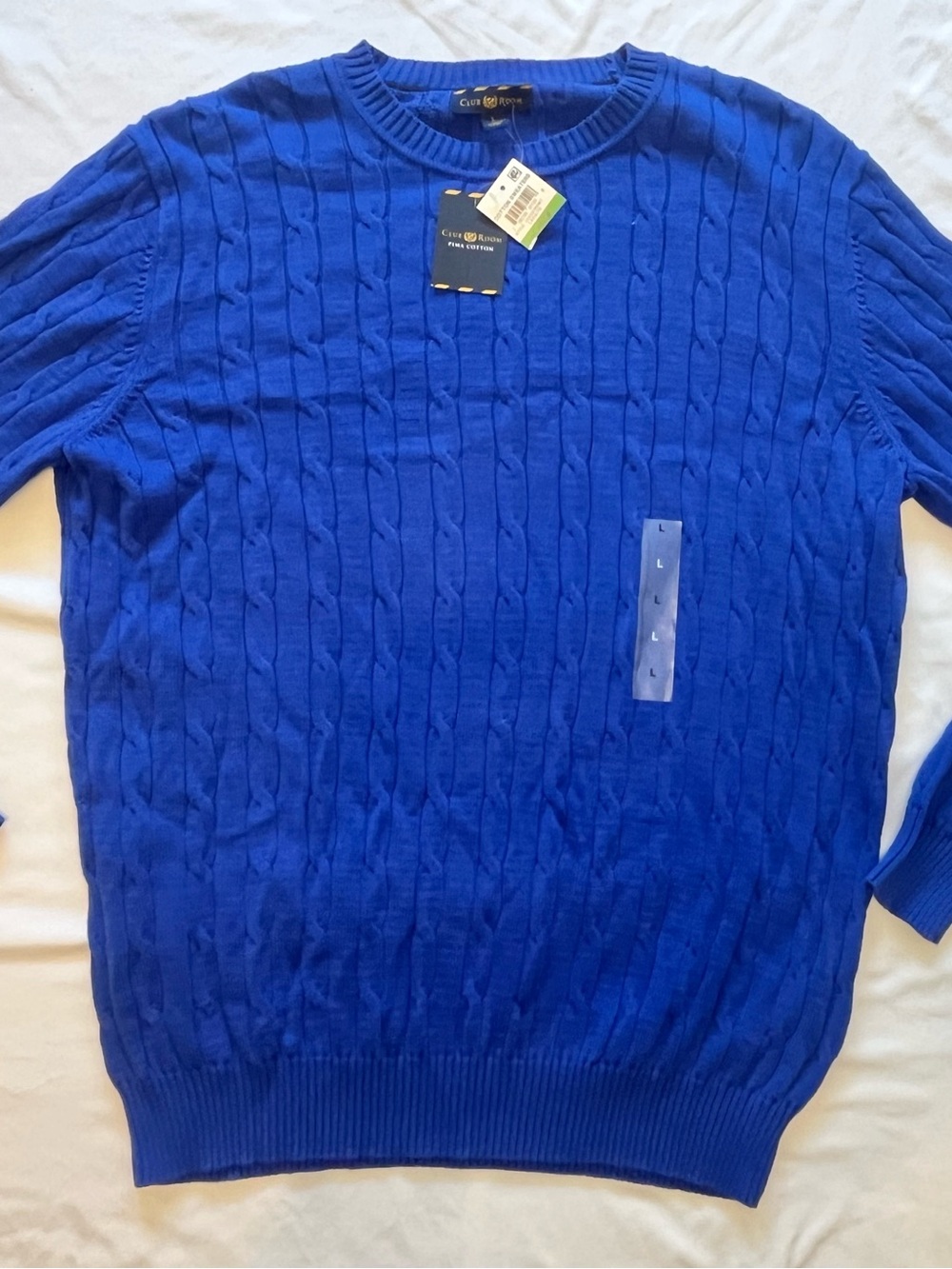 Club Room Men's Pima Cotton Cable Knit Crewneck Sweater - Royal Blue